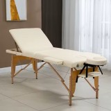 Masa de masaj pliabila, 3 zone, cadru lemn, spuma 5cm, inaltime 55-76cm, piele ecologica, dimensiuni 60x213cm, culoare Crem FAVLine Selection