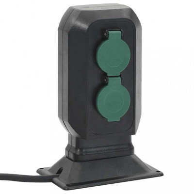vidaXL Priză de exterior cu țăruș și 2 căi, negru/verde, 15,5x11x24 cm 4010100 foto