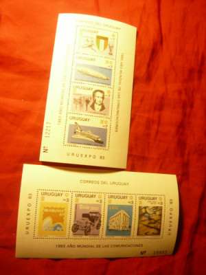 2 Blocuri Uruguay 1983 - Comunicatii URUEXPO&amp;#039;83 ,8 valori foto