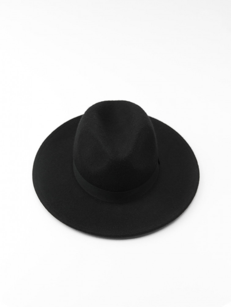 Pălărie Zara-confecționată din lână 100%, bor lat, panglică asortată, 36,  Negru | Okazii.ro