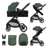 Carucior set 2 in 1, Lorelli Aspen, transformabil, set adaptori cos auto inclus, pana la 22 kg, Green