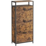 VASAGLE Dulap pentru pantofi cu 3 usi rabatabile, despartitoare interioare, pentru 15-18 perechi, 60x30x130cm, maro rusic si negru Household NewTrend