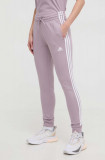 Cumpara ieftin Adidas pantaloni de trening din bumbac culoarea violet, cu model IR5379