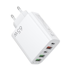 Incarcator Retea, 5 Porturi, 65W Fast Charge, 3 x USB, 2 x Type-C, Universal Compatibil iPhone, Huawei, Samsung, Xiaomi, Alb