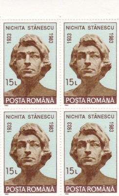1993 LP 1311- 60 ANI NASTEREA POETULUI NICHITA STANESCU BLOC DE 4 TIMBRE MNH foto
