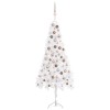 Set brad Crăciun artificial de colț LED&amp;globuri alb 150 cm PVC
