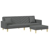 Canapea extensibila 2 locuri/perne/taburet, gri inchis, textil