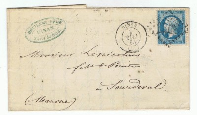 France 1863 Cover + Content 1308 DINAN COTE DU NORD to SOURDEVAL D.729 foto