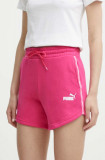 Puma pantaloni scurti femei, culoarea roz, cu imprimeu, high waist, 677924