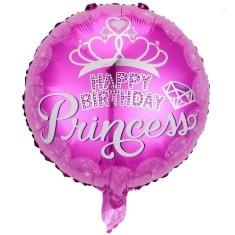 Balon din folie metalizata, flippy, figurine, model princess, happy birthday, tematica aniversare, 45 cm, ambalaj individual, pai inclus, umflare cu a