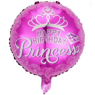Balon din folie metalizata, flippy, figurine, model princess, happy birthday, tematica aniversare, 45 cm, ambalaj individual, pai inclus, umflare cu a foto