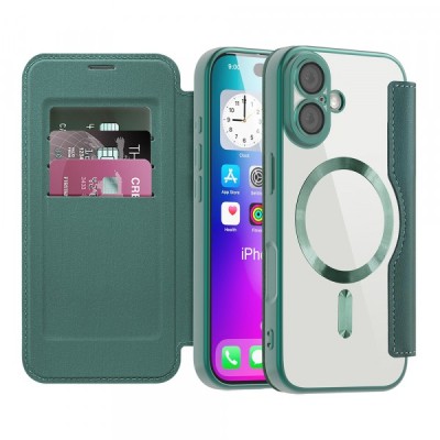 Husa MagSafe pentru Apple iPhone 17, Techsuit, SmartMag Book, Verde foto