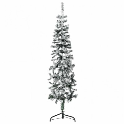 Jumătate brad de Crăciun artificial subțire, cu zăpadă, 120 cm foto