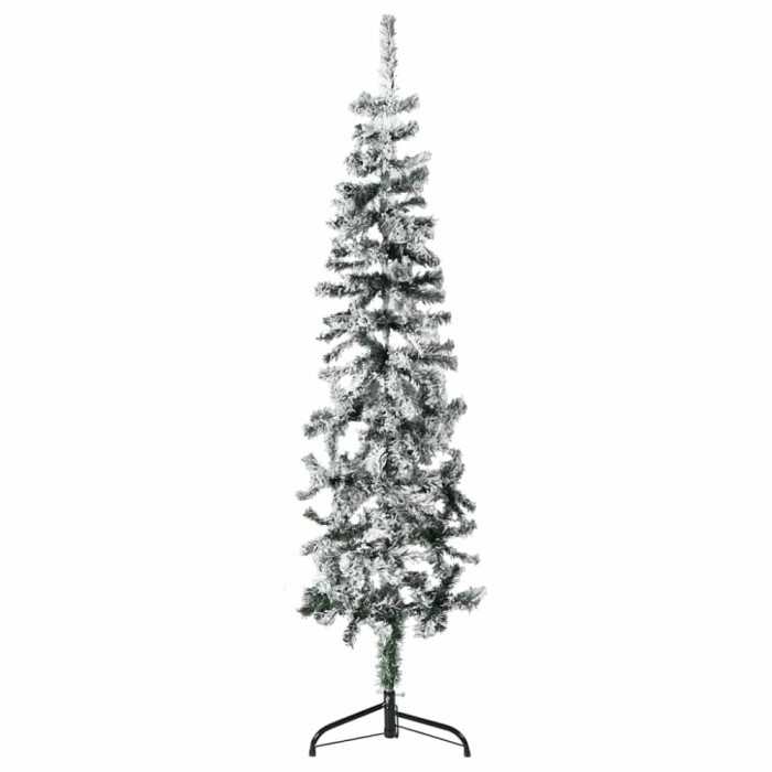 Jumătate brad de Crăciun artificial subțire, cu zăpadă, 120 cm