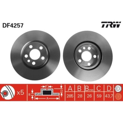 Set discuri frana fata TRW, Citroen C8, 2002-, Jumpy, 1994-2006; Fiat Scudo (220), 1996-2006, Ulysse, 1994-2011; Lancia Phedra 2002-2010; Peugeot 807 foto