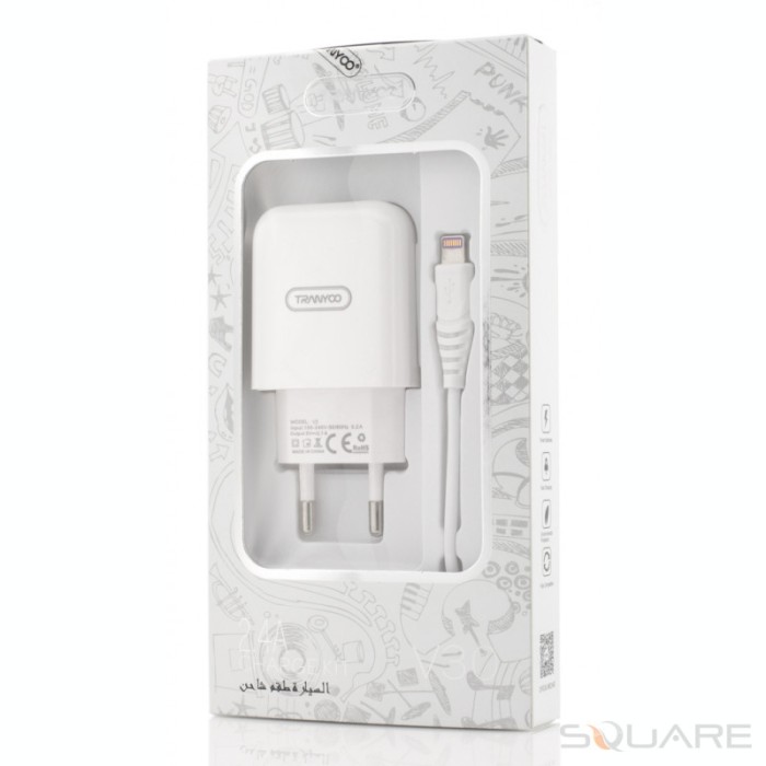 Incarcatoare Retea Tranyoo, V30, 2.1A Charge Kit, Lightning Cable, White