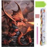 Set de broderie cu diamante 5D, 30x40cm, model Dragon cu pui Household NewTrend