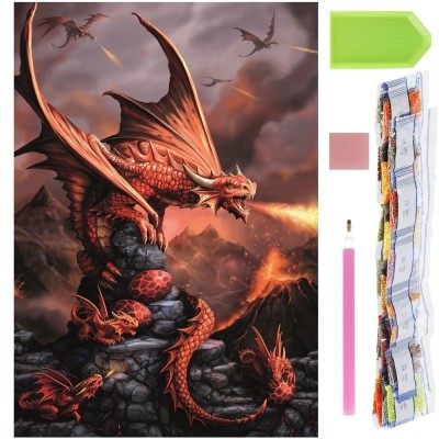 Set de broderie cu diamante 5D, 30x40cm, model Dragon cu pui Household NewTrend foto