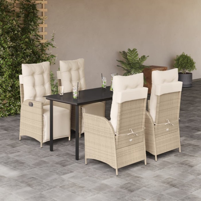 vidaXL Set mobilier de grădină cu perne, 5 piese, bej, poliratan