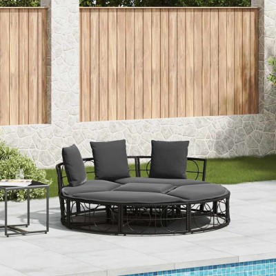 vidaXL Pat de lounge pentru exterior fără baldachin Poly Rattan negru 4108236 foto
