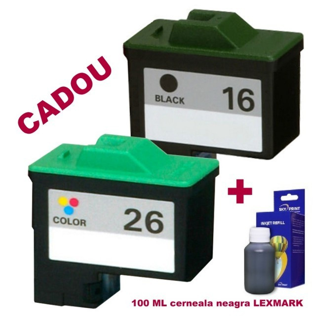 Pachet Cartus negru Lexmark-16 + Cartus color Lexmark-26 ( Lexmark16 10N0016