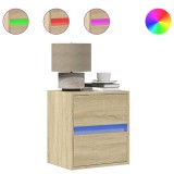 Cumpara ieftin Noptiere montate pe perete cu lumini LED, 2 buc., stejar sonoma