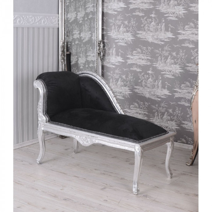 Sofa din lemn masiv argintiu cu tapiterie neagra CAT508E02