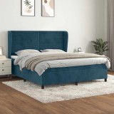 vidaXL Pat box spring cu saltea, albastru &icirc;nchis, 160x200 cm, catifea 3129283