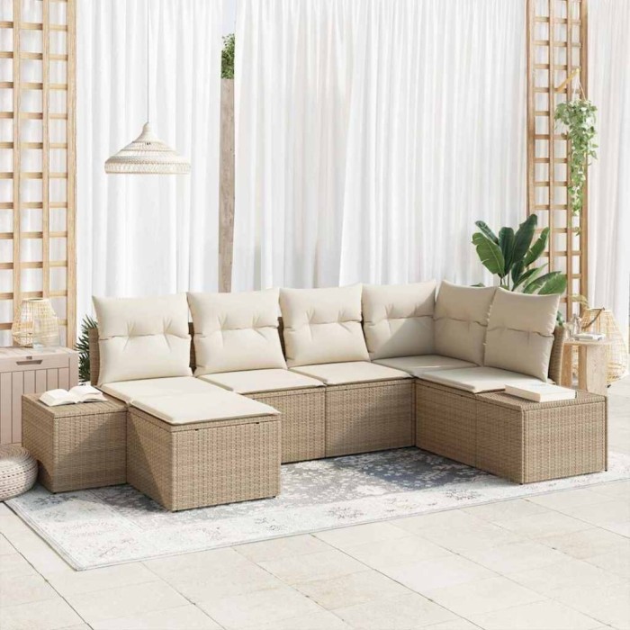 vidaXL Set de canapele pentru grădină 6 pcs bej și crem Rattan poli 3347131