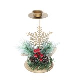 Suport Decorativ pentru Lumanare de Craciun, Flippy, Ornament pentru Lumanare, Model Fulg de Nea Auriu cu Crengute de Brad, din Art Metal, pentru Masa