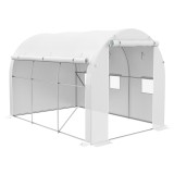 Outsunny Seră de grădină 6 m&sup2; dim. 3 x 2 m cu 1 ușă + 2 părți laterale cu fermoare, 6 ferestre, Alb | Aosom Romania