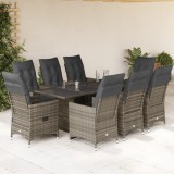 VidaXL Set bistro de grădină cu perne, 9 piese, gri, poliratan