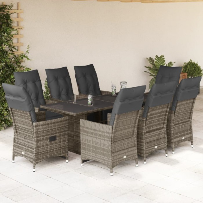 Gossi set bistro de gradina cu perne, 9 piese, gri, poliratan