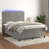 Cumpara ieftin Pat continental cu saltea și LED gri deschis 140x190 cm catifea