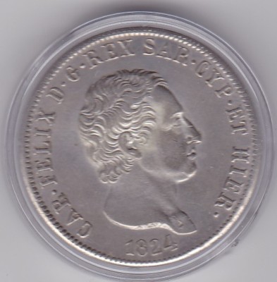 Sardinia Charles Felix 5 Lire 1824 REPRODUCERE AG foto