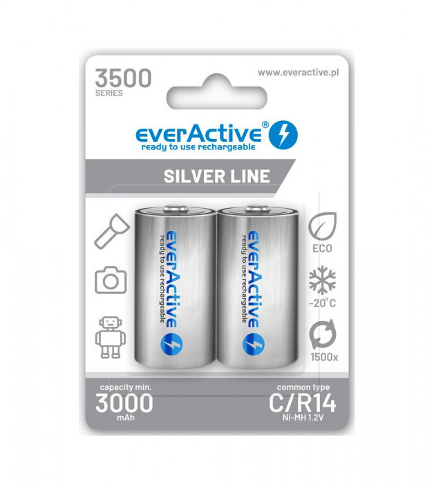 everActive R14 C-Cell 3500mAh 1.2V NiMh Silver Line baterie re&icirc;ncărcabilă-Conținutul pachetului 1x Blister