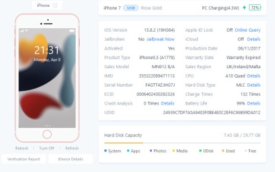 Telefon iphone 7 32Gb Neverlocked IOS 15.8.2 99% BATERIE + incarcator cutie foto