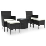 Set mobilier bistro gradina 3 piese negru poliratan si sticla
