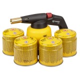 Set lampa cu gaz Topex cu 4 cartuse butan 190 g cu valva