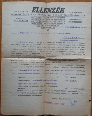 Foaia Ellenzek, Opozitia, Cluj , Koloszvar, 1941 foto