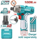 TOTAL - MASINA DE INSURUBAT CU IMPACT SI ACUMULATOR 12V-1.5AH LI-ION (2 ACUMULATORI) - HEX 1/4 PowerTool TopQuality