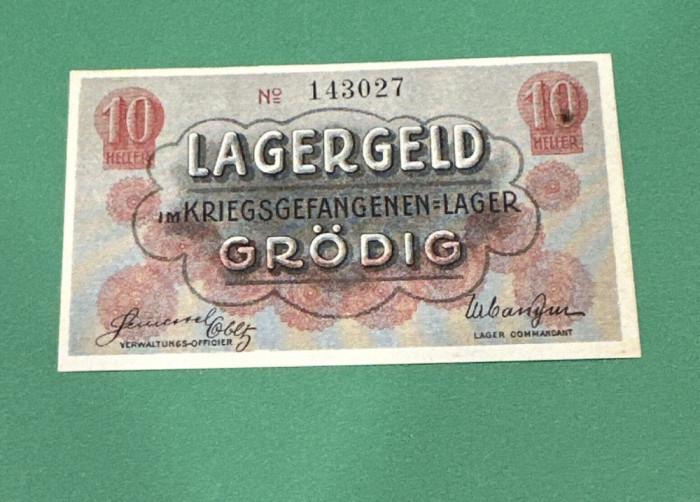 F. RARR : AUSTRIA = LAGERGELD GRODIG - 10 HELLER (1916) - UNC