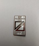 AMS - INSIGNA RO XV FAC. CONSTRUCTII IASI, PROMOTIA 1953 - 1968, EMAIL LA CALD, STARE PERFECTA, DIMENSIUNE 2.5 CM X 1.5 CM