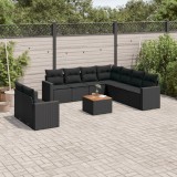 Cumpara ieftin Set canapele de grădină cu perne, 10 piese, negru, poliratan