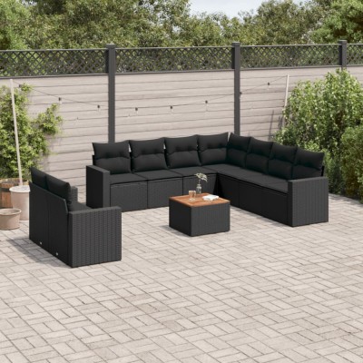 Gossi set canapele de gradina cu perne, 10 piese, negru, poliratan foto