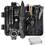 Kit de supravietuire 19 in 1 eMazing, include instrumente precum cutit, busola, lanterna, fluier, chingi si paracord, ideal pentru camping, drumetii s