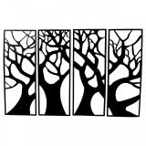 Set 4 decoratiuni metalice, de perete Krodesign 4 Panel Tree, Inaltime 76 cm, negru, VivaTechnix