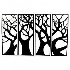 Set 4 decoratiuni metalice, de perete Krodesign 4 Panel Tree, Inaltime 76 cm, negru