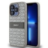 Husa iPhone 15 Pro Max - DKNY Leather Mono Stripe &amp; Metal Logo (DKHCP15XPRTHSLE) - Beige