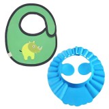 Baveta din Bumbac, pentru Copii, Impermeabila, Model Rinocer si Sapca Reglabila cu cozoroc si protectie urechi pentru copii 0  6 Ani, 30 cm, Albastru